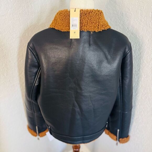 Rebecca Minkoff Faux Shearling Vegan Leather Moto Jacket, Black/Brown, Large NWT - Picture 11 of 16